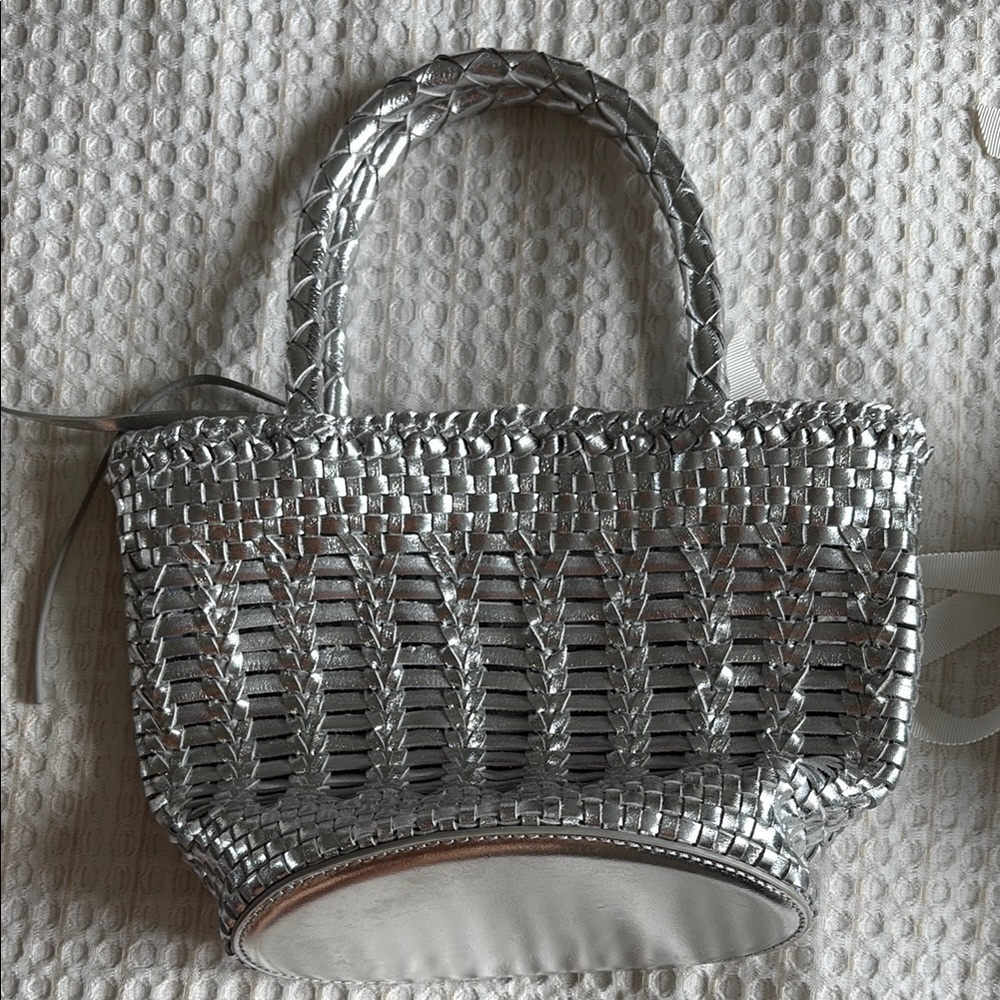 J Crew Metallic Silver Woven Bag